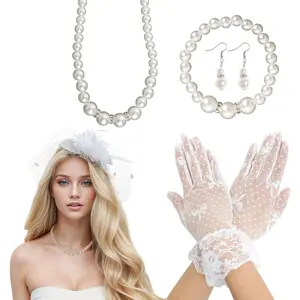 5Pcs Fascinators for Women Tea Party Fascinator Hat for Women Veil Tea Party Hats and Gloves Set