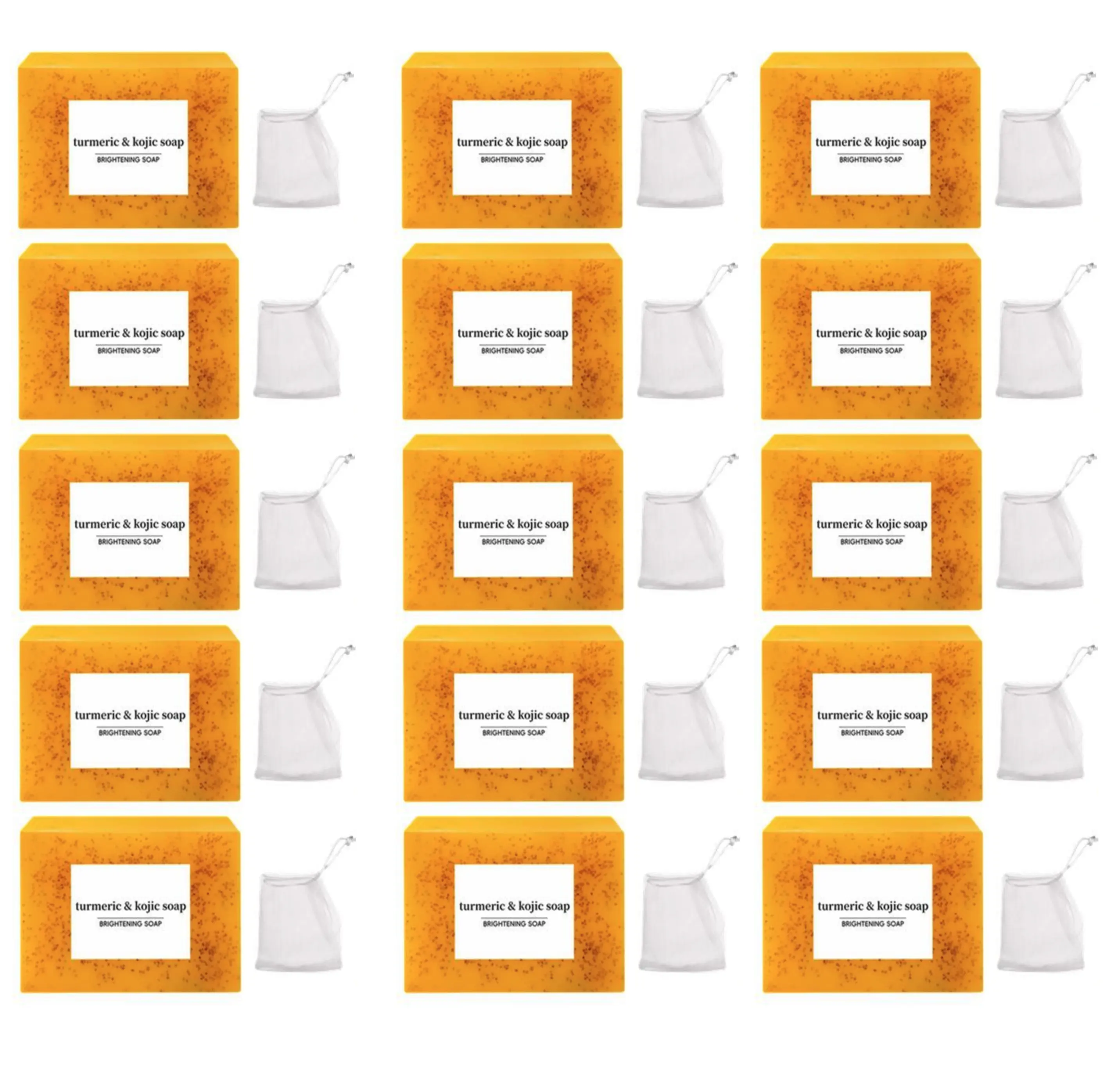 3-18PCS Lemon Turmeric & Kojic Acid Gentle Brightening Bar Soap - All-Skin Gentle Cleansing Acne Face & Body Wash, Bath & Body Care with Soap Saver Bags, Christmas Gift for Men & Women (Dry Skin Friendly)