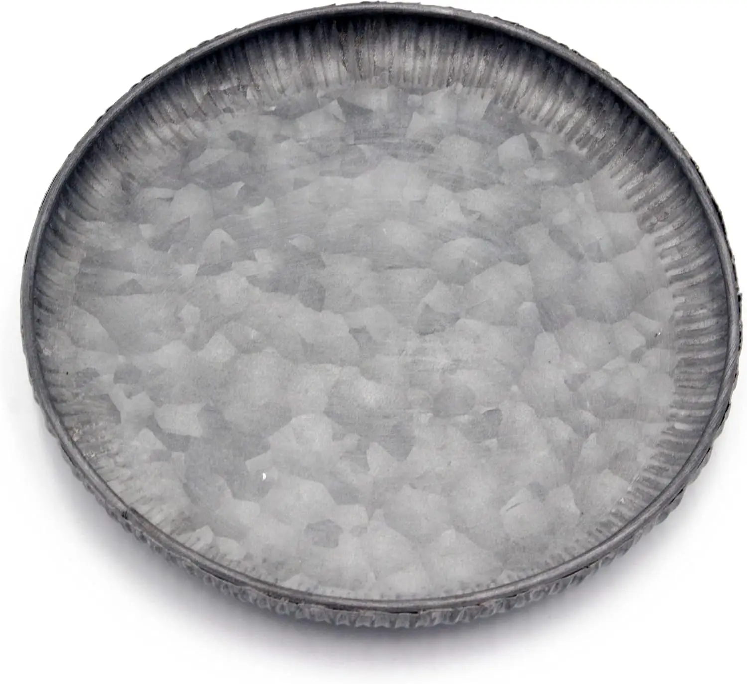 7.8 inch Very Small Round Galvanized Metal Tray Decorative Tray Corrugated Edges