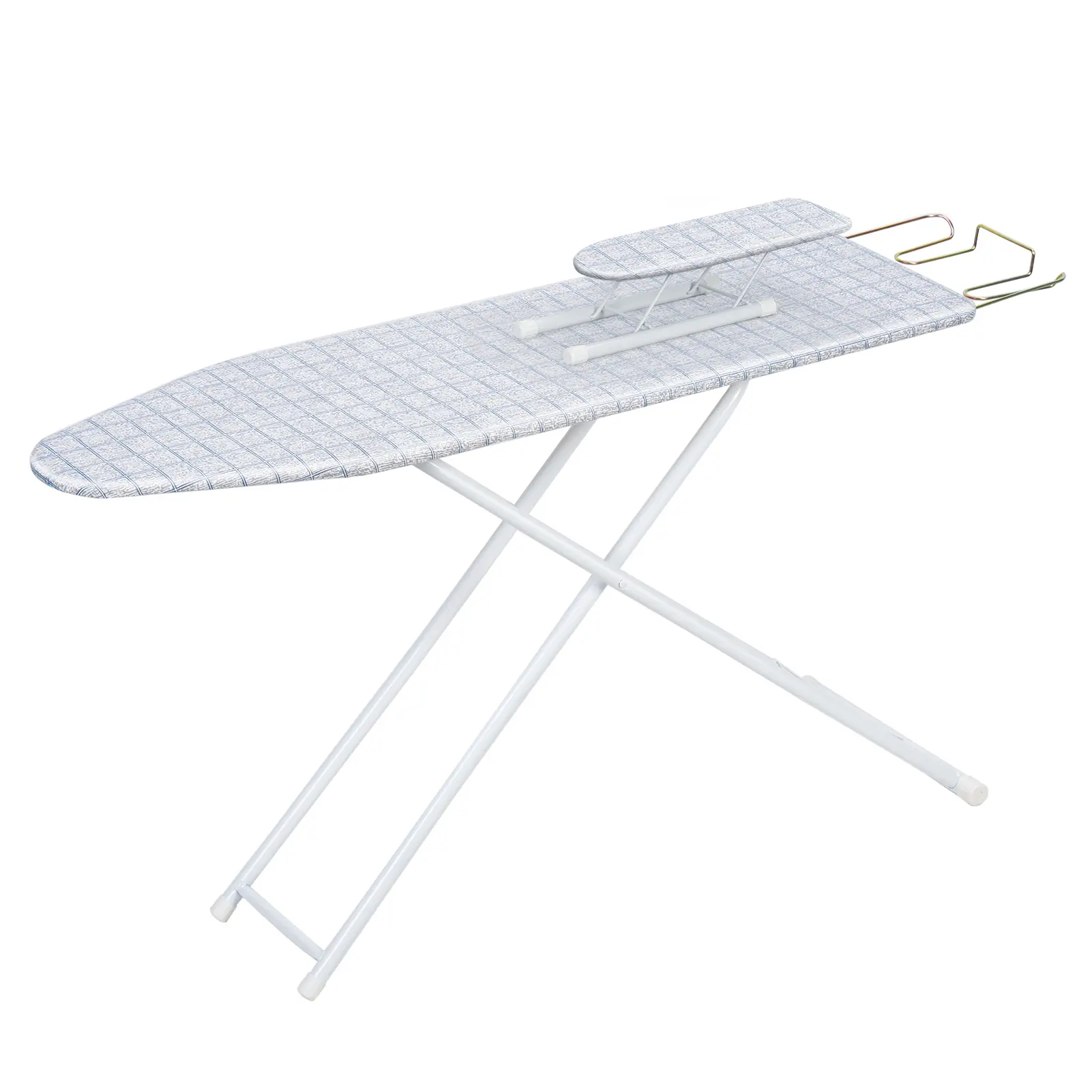 Ironing Board, Full-Size Foldable Ironing Board, Foldable Household Ironing Board, Extended Ironing Board Outside with Heat-Resistant Cover (42 inch, Blue Plaid Pattern)