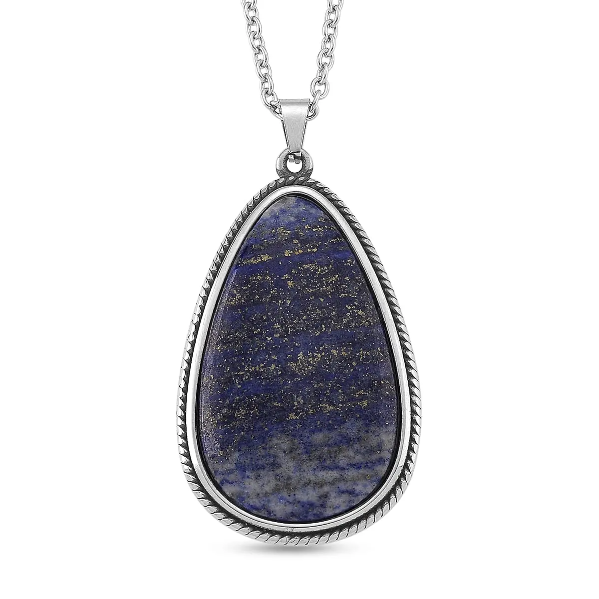 Blue Imperial Jasper 40.00 ctw Necklace in Stainless Steel 24 Inches