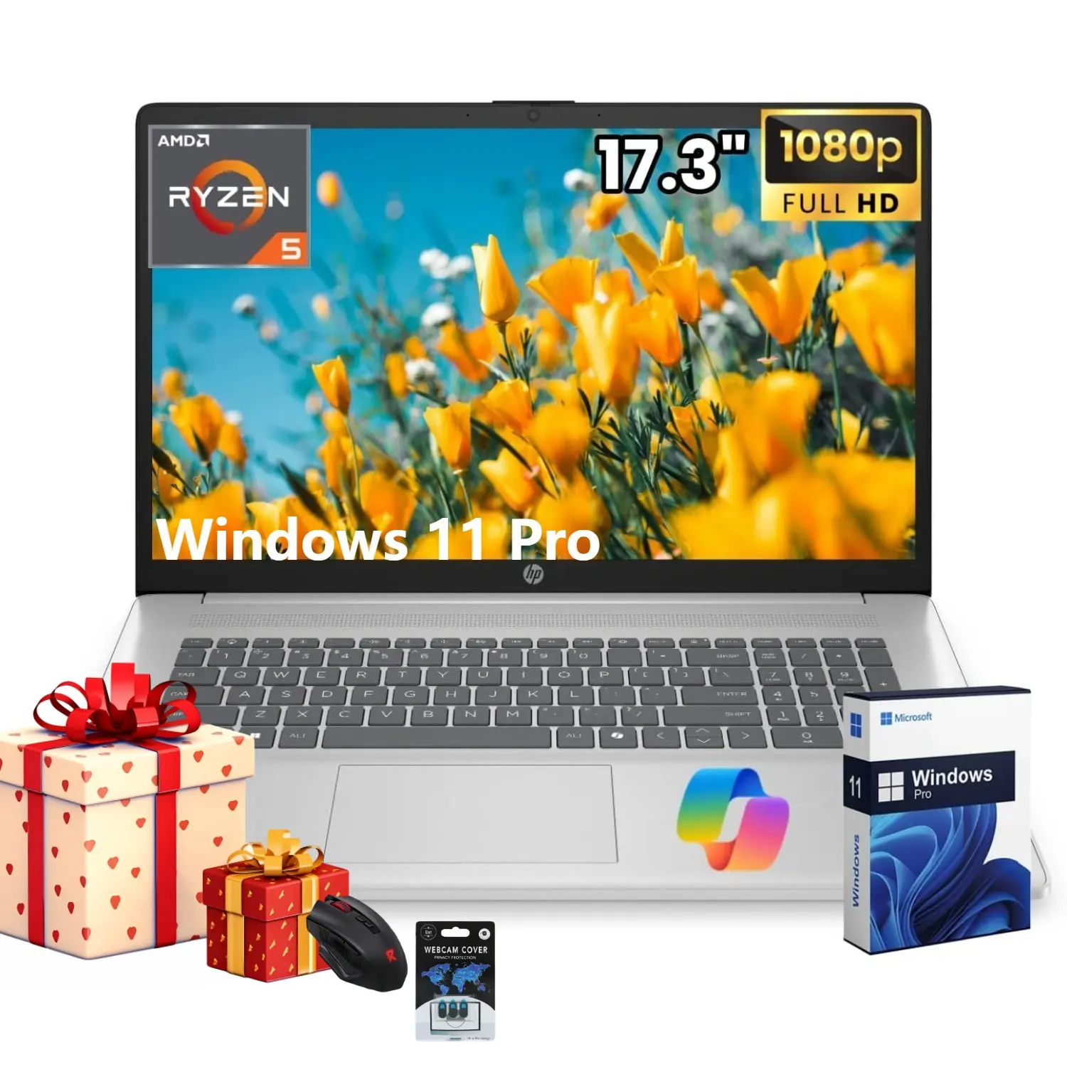 HP 17.3-inch FHD Anti-Glare HD Display Screen Laptop for Business, Back to School Haul - Windows 11 Pro, Wi-Fi 6, Up to 32GB RAM, 512GB SSD, AMD Ryzen 5 7430U, Fast Charge, Bundle Accessory, Hd Display Screen Laptops