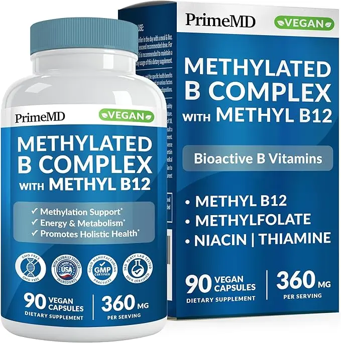 Methylated B Complex with Methylfolate and B12 Methylcobalamin 1000 mcg - Methylated Multivitamin for Energy, Brain Function, and Wellness - Vitamin B Complex for Men & Women (90 Servings) (Pack of 1)