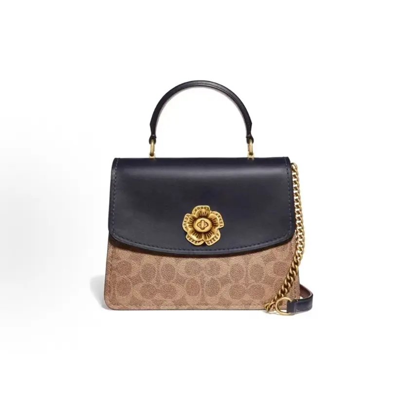 Pre-owned coach Leather Shoulder Bags Parker 23 Signature Canvas Satchel with Tea Rose Turnlock