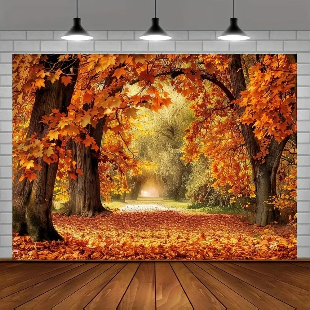 Autumn Forest Leaf Background Banner - 1pc Reusable Polyester Backdrop, No Electricity Needed, Vibrant Fall Foliage Design, Durable & Versatile for Weddings, Birthday Home & Festive Party Supplies
