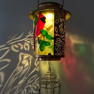 Solar Wind Chimes for Outdoor, Cardinal Garden Decorations Memorial Wind Chimes Deep Tone, Sympathy Windchimes for Outside Garden Décor, Gifts for Mom, Grandma