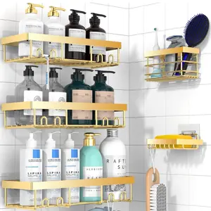 5-Pack Shower Caddy Organizer with Soap Dishes and 12 Hooks - Rust-Resistant Adhesive Bathroom Storage