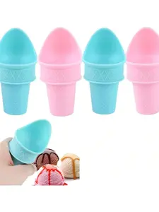 4 Pcs Reusable Ice Cream Cups, Small Snack Ice Cream Cone Scoop, Cartoon Candy Color Cute Ice Cream Dessert Bowls Set For Summer Holiday Parties