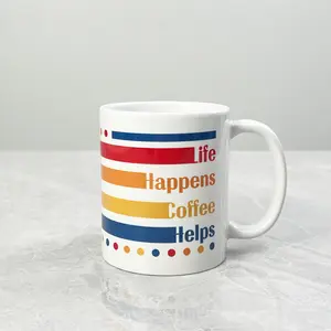 VivoPrint Life Happens Coffee Helps Retro-Colored Ceramic Mug, 11 oz, Classic with Handle Design