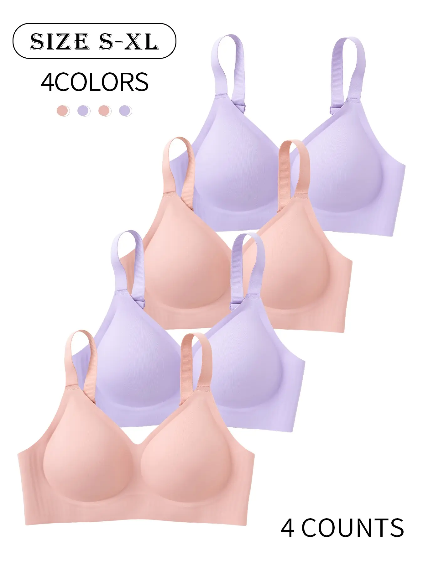 4 Pack/ 5 colors Seamless Push Up, Seamless women's underwear XS-XL casual and workwear Comfortable, skin-friendly, breathable Padded bra with 4 rows 3 hooks Supportive and gathering Yoga racerback Wireless seamless women's bra