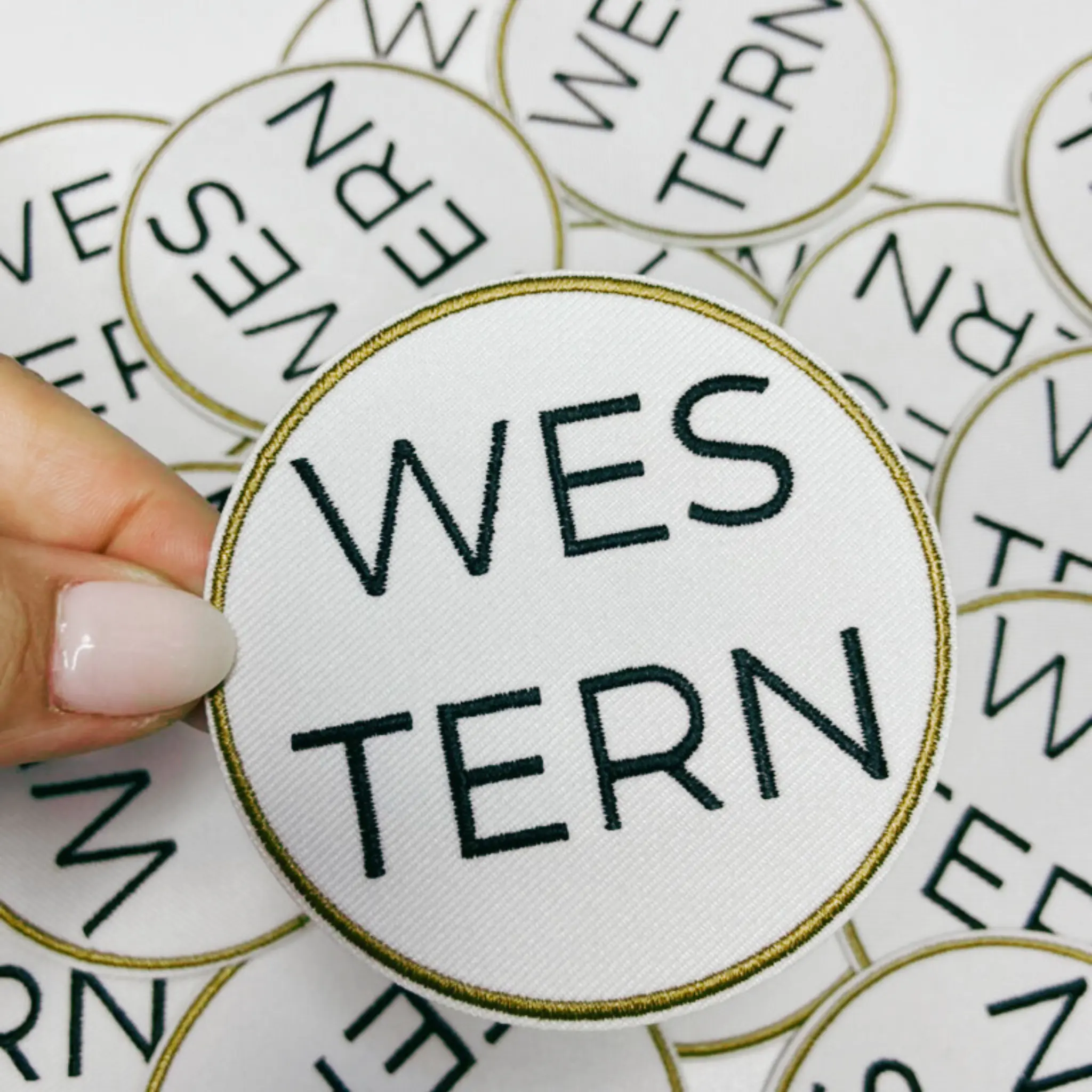 3" Round WES TERN - Embroidered Hat Patch