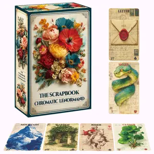 Scrapbook Chromatic Lenormand Deck – 36 Card Vintage Inspired Oracle Cards with Color Accent Artwork, Themed Card Game, Beginner Friendly Tarot Alternative for Daily & Love Readings, Tarot Card Decks