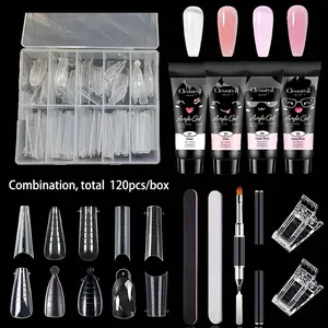 Nail Extension Set Nail Gel Set 1 Box Of 120PCS Containing 10 Types Of Nail Molds 4 Nail Crystal Extension Glue Finger Free Convenient Phototherapy Glue Nail Mold Durable And Firm With Nail Enhancement Tool Set