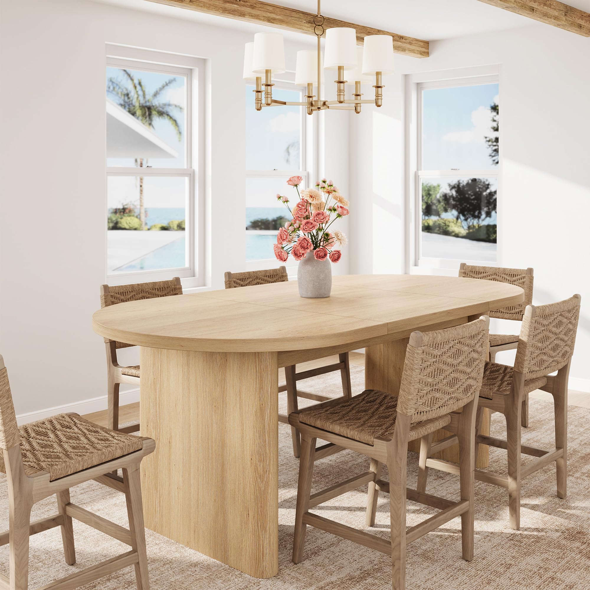 Modern Farmhouse Oval Dining Table ONLY TABLE, Seats 6-8, 70.8 Inch, Thick Sturdy Wooden Base, Spacious Tabletop for Dining Room, Kitchen and Living Room, Available in Classic Gray, Natural, Black, Farmhouse Style Table, 70.8X35.43"