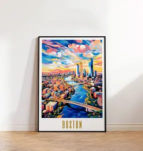 Boston Travel Poster Massachusetts Travel Print Skyline Art Print Maximal Décor