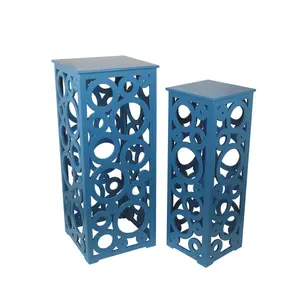 212 MAIN Contemporary Geometric Stackable 2-Piece Cut-Out Tall Indoor Tables, Blue, 2 Sizes Available, Two Sizes