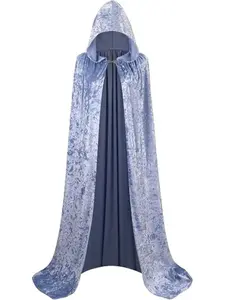 GRAJTCIN Unisex Adult Velvet Hooded Cape Full Length Vampire Cloak Halloween Cosplay Party Cape in Vivid Bright Purple & Blue Breathable Lightweight Polyester Fabric with Easy Button Fasten Design