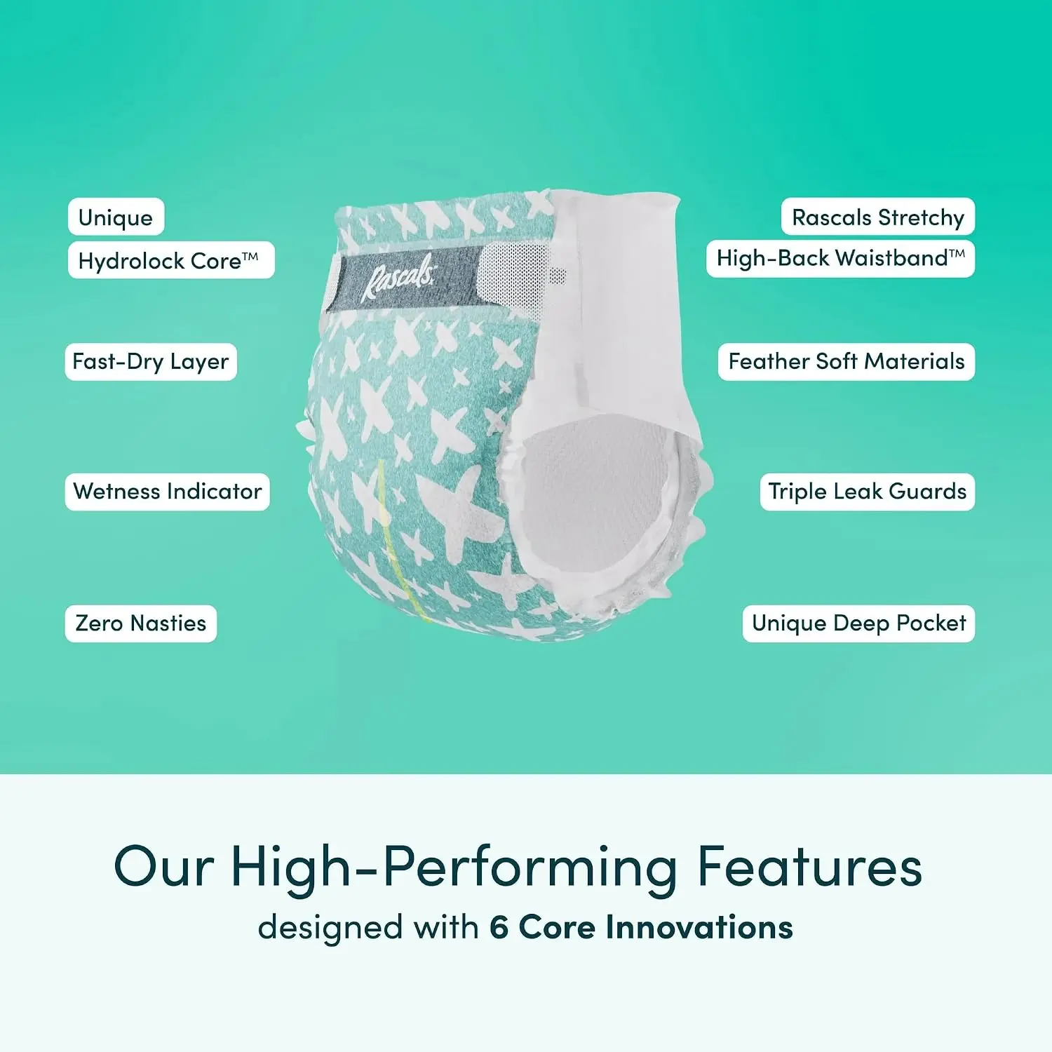 Rascals Premium Unisex Baby Diapers with AirSpun Technology and Hydrolock Core, Featuring Triple Leak Guard, Deep Pockets & 4 Layers of Protection, Dermatologist-Tested for 0-3 Months (0-5kg), 192 Count