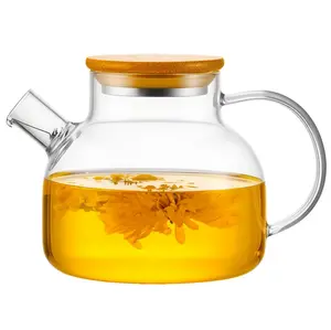 Elegant Glass Teapot Stovetop 20 OZ/600ml Borosilicate Clear Tea Kettle with Removable Stainless Steel Infuser & Tight-Sealing Bamboo Lid