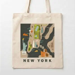 [Ship From US] - New York Map Canvas Tote Bag – Minimal NYC City Art Aesthetic Shopper