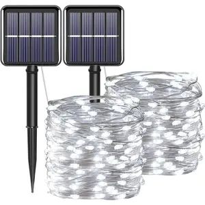 Solar Fairy String Lights for Outside, Outdoor , Cool White 2Pack Total 200LED 66Ft 8 Modes Mini Mini Small Solar  Lights for Christmas, Garden, Patio, Fence, Balcony