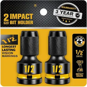 1/2-Inch Drive to 1/4-Inch Hex Socket Adapter, 2 count Quick Release  Bit Holders, Square Drive Adapter, CR-MO Steel, Deep Embossed Size Marking