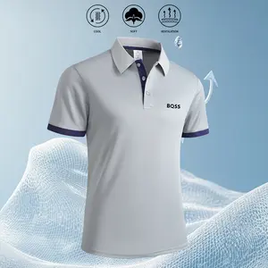 Men's Summer Short Sleeve Polo Shirt with Turn-Down Collar and Color Block Sleeves Fashion Casual Top Grey Shortsleeve Athletic Activewear