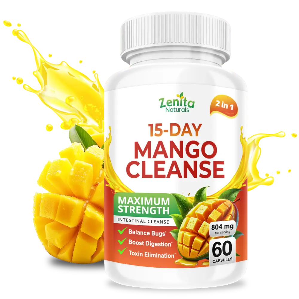 Zenita Naturals 15-DAY MANGO CLEANSE - Gentle Gut and Colon Cleanse | Digestion Aid | 2 Full Cycle | 60 Capsules | Product of USA | GMP Certified