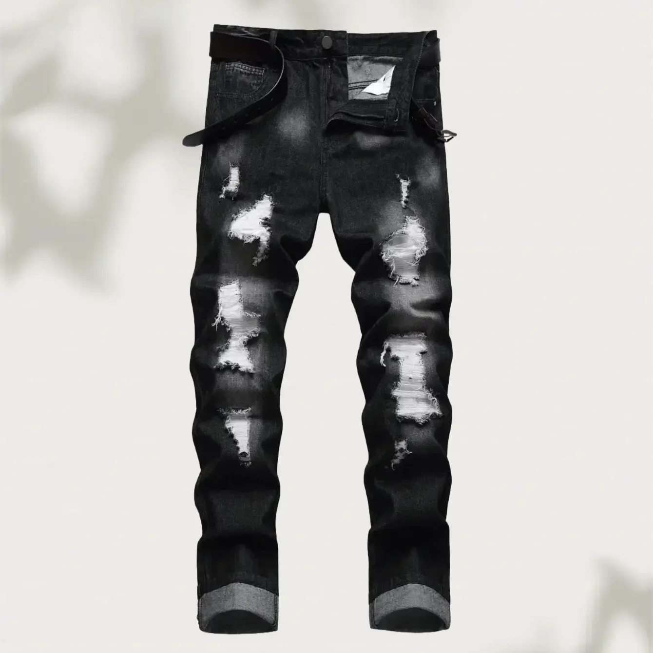 Men's  jeans, retro casual slim-fit trousers, black  men's jeans, men's street jeans, men's jeans,  denim skinny jeans, slim-fitting black worn men's pants, suitable for all seasons pocket denim jean jun  bao  ss  jeans Skinny Jeans with Zippers straight