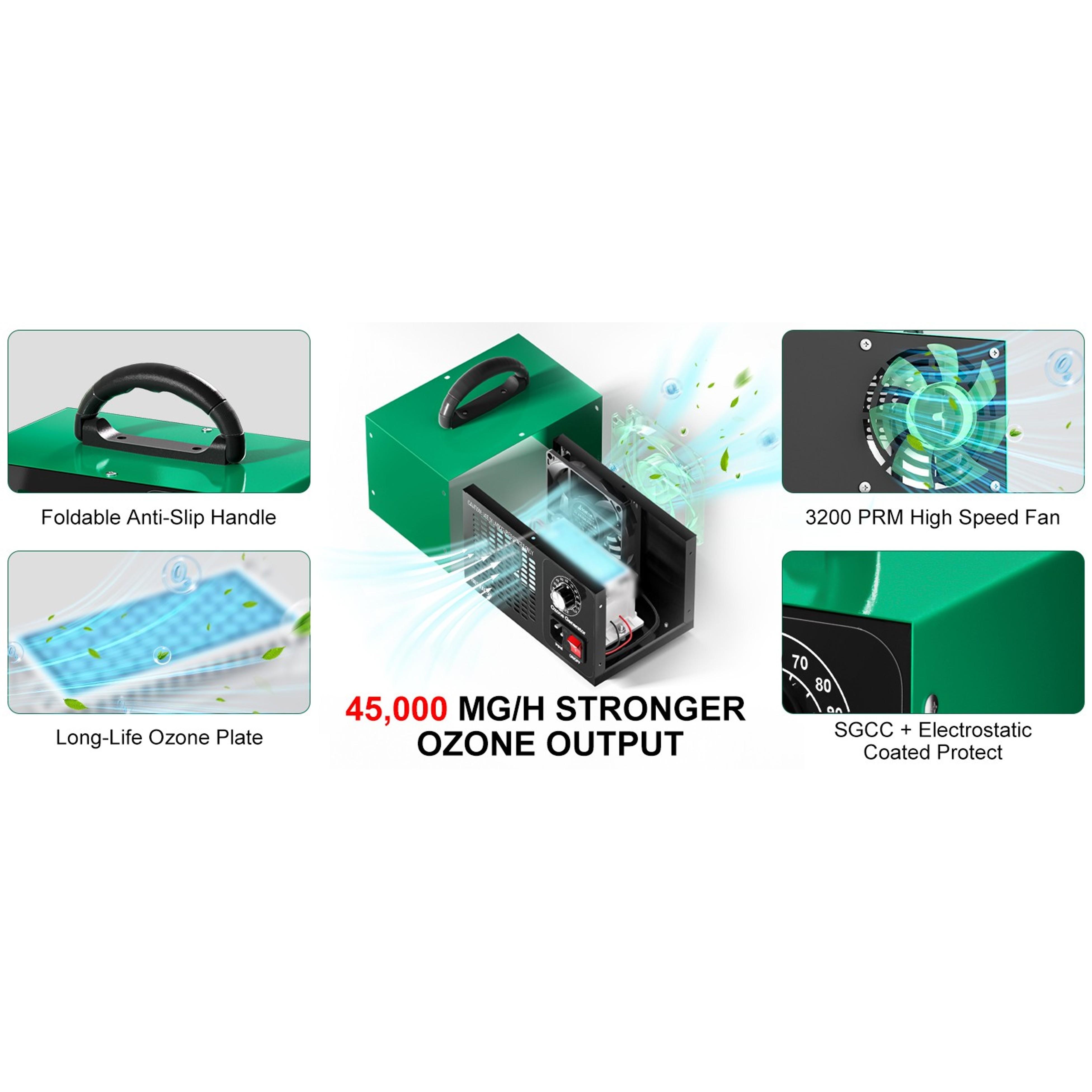 Ozone Generator 45,000mg/h, Home/Industrial O3 Car Deodorizer. Ozone Machine Air Ionizer Ozone Odor Eliminator for Strong Odor. Odor Eliminator for Home, Car, Pet. Room Deodorizer For 2500 sq ft.