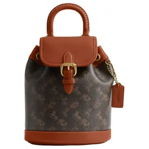 COACH Harper 17 Small Logo Coated Canvas and Leather Backpack for Women in Brown