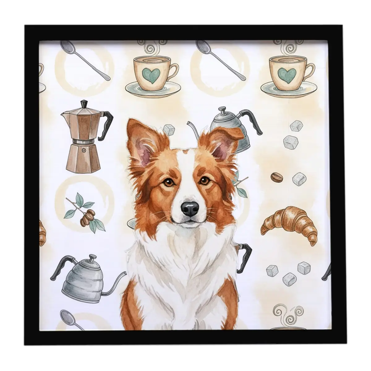 Carolines Treasures WDK7324MFP88 8x8 in. Red & White Border Collie Animal Decorative Prints, Framed Metal Coffee Bar Wall Art