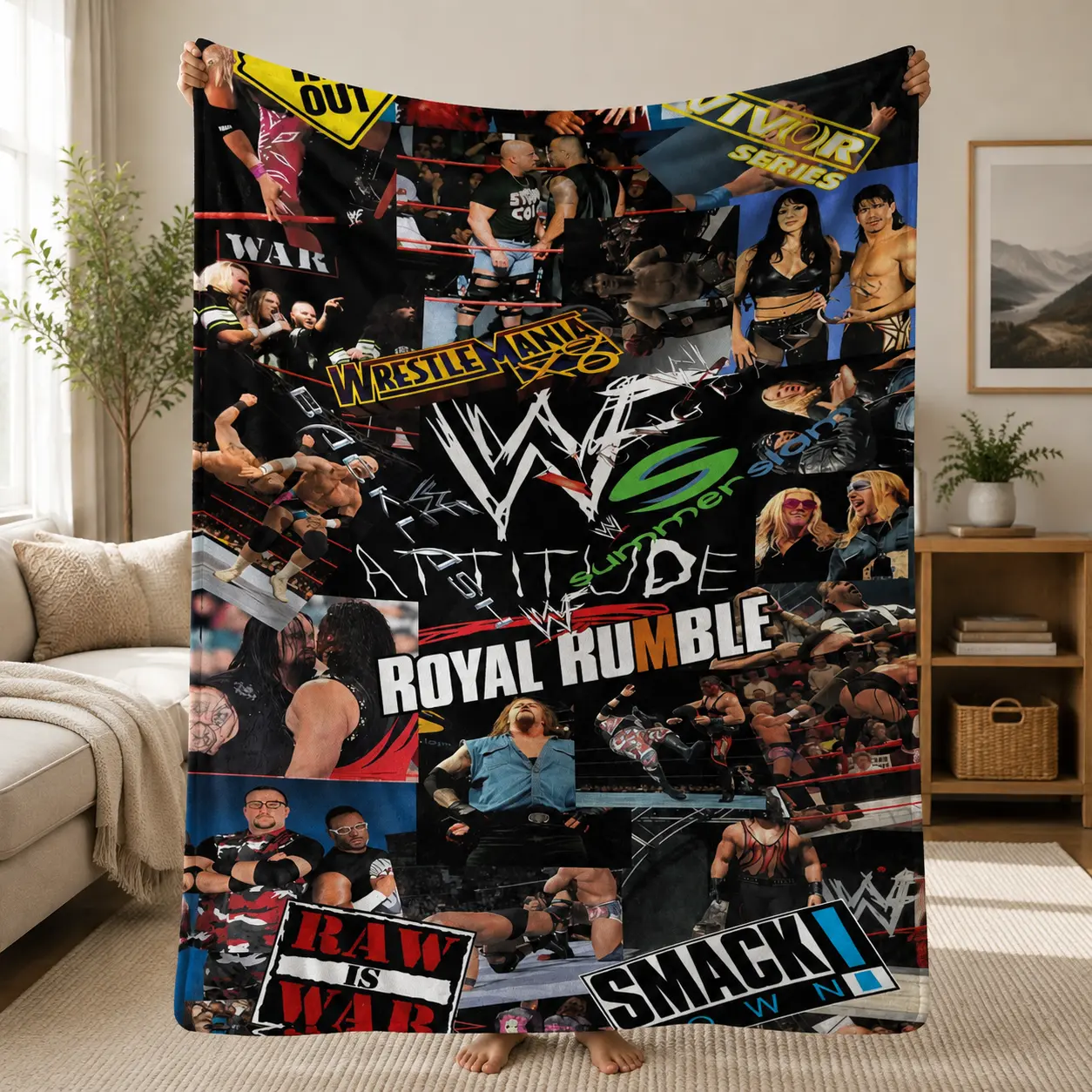 Wrestling Theme Blanket, Retro Sports Throw Blanket, Action Fight Poster Style Blanket for Bedroom Living Room Decor, Cozy Gift for Wrestling Fans and Sports Lovers