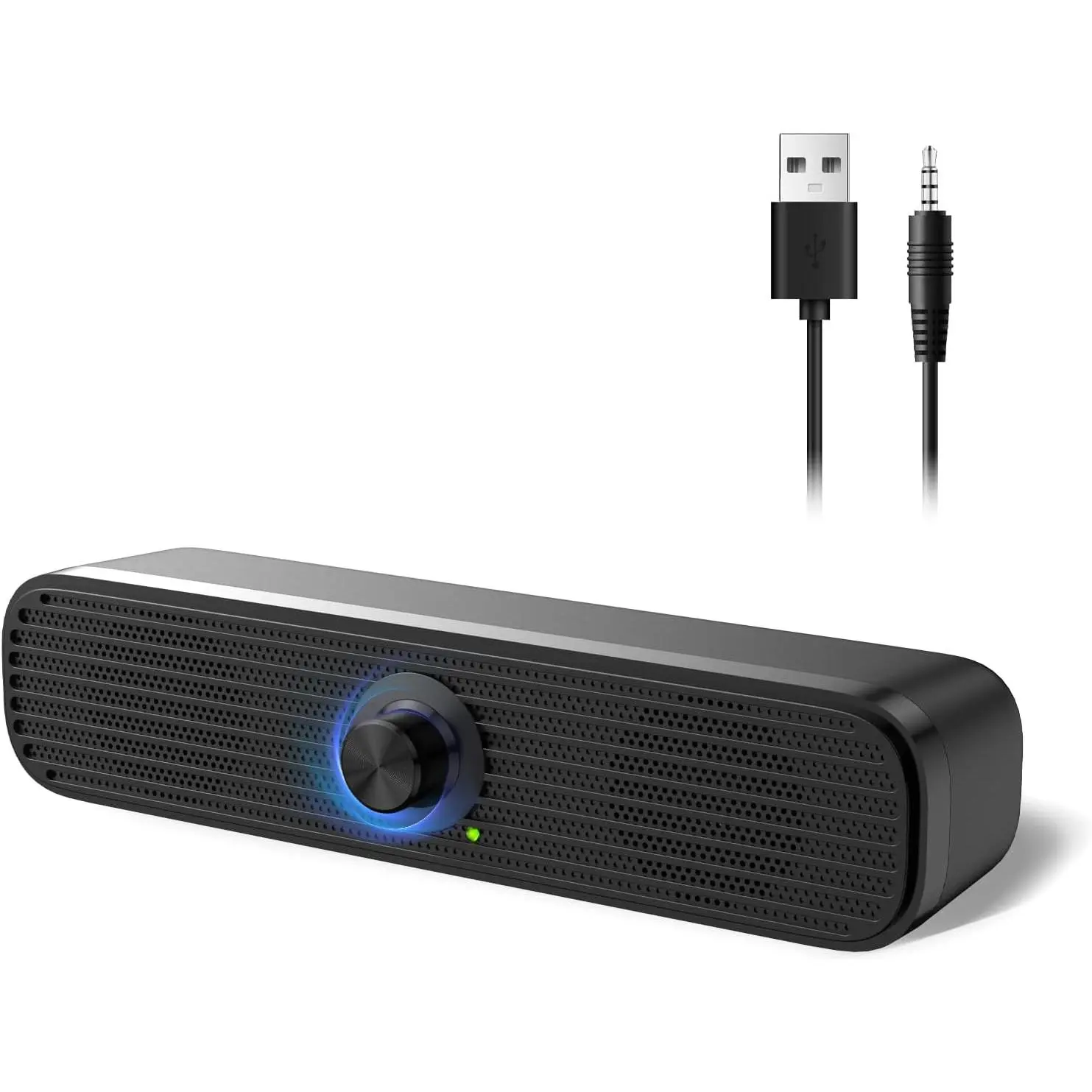 Wired Mini Soundbar Speakers - USB Powered, 3.5mm Audio Plug, Volume Control, Stereo Sound, Tabletop Mount, Multimedia Use for Computers, Desktop, Laptop, Windows/Mac/Linux PCs