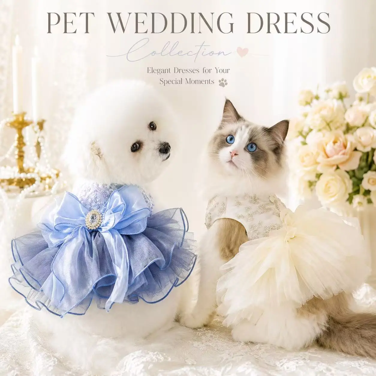 Luxury Pet Wedding Dress | Princess Dress for Small Dogs & Cats | Puppy Bridal Outfit