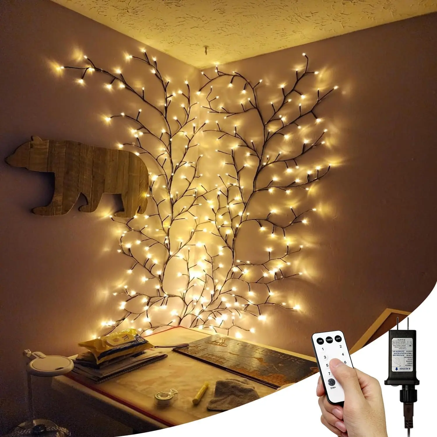 Enchanted Willow Vine , 144LEDs/160 LEDs Vines for Room Decor with Remote, Decorative Vine Lights, Led Atmosphere Lights for Wall Home Decorations with Clips & Tapes, Plug in, Led Lights Bedroom, Atmosphere Lighting, Led Light Up