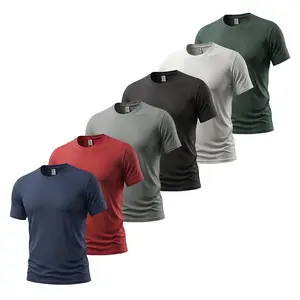 6 Pieces of Men's Round Neck Sports Short Sleeves,Casual T-shirt Tops,Classic Sporty Breathable Comfy Alooutfit,Gym Exercise and Running Activewear Athletic Fashion Workout Tops