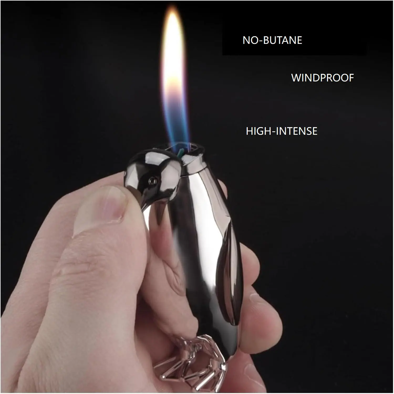 (No Butane) Creative Penguin Shape Lighter, Open Flame Windproof Lighter, Portable And Small, Adjustable Flame, Rechargeable, For Fireplace, Candle Lighting, Wedding, Cooking