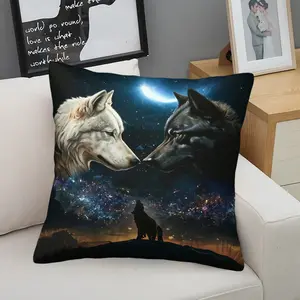 Star Wolf Pattern Single-Sided Printed Throw Pillow, 1 Piece Includes Throw Pillow Core, Suitable For Children And Adults, Daily Holiday Birthday Gifts For Beds, Sofas, Cars, Chairs, Bedroom Decorations
