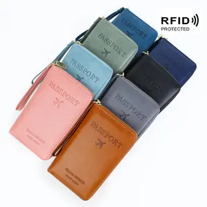 Durable RFID-Blocking Passport Holder Wallet - RFID-Blocking Passport Card Holder with Zipper and Wrist Strap, Includes Slots for ID, Tickets, Bills, Phone, SIM/SD Storage for Men & Women