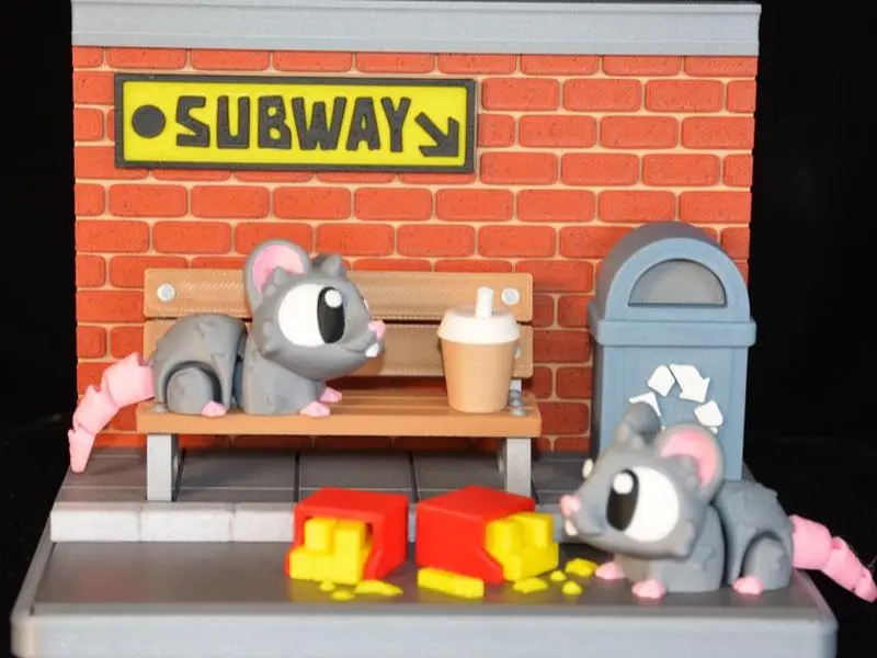 3D Printed 2-Rat with Subway Bench Statue, Home Decor, Room Decor for Home Supplies
