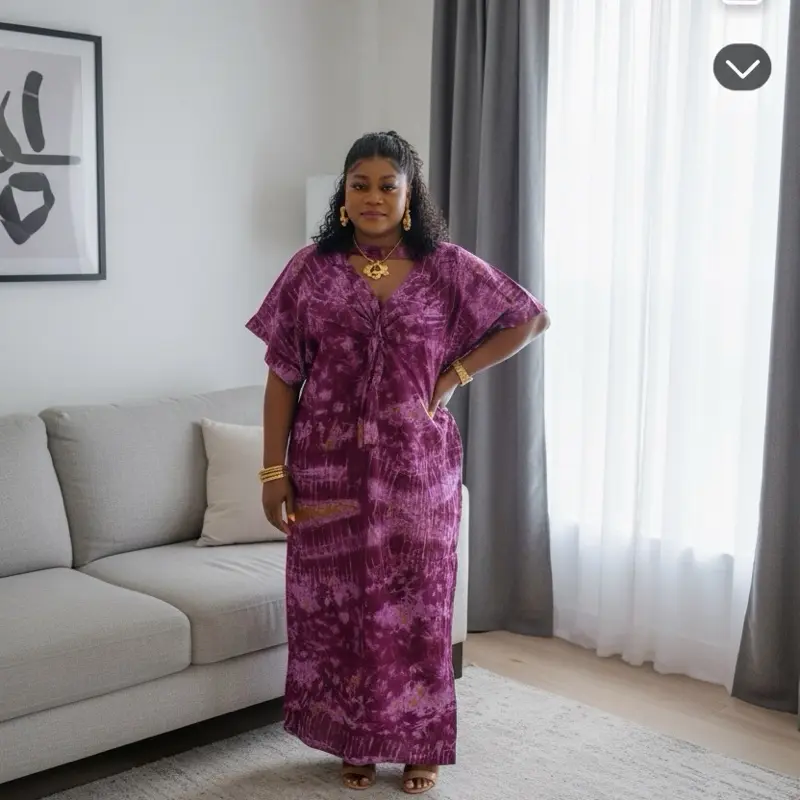 Elegant Purple Tie-Dye Maxi Dress with V-Neckline and Short Sleeves for  women . - TikTok Shop