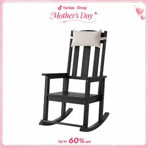 Outdoor Rocking Chair, Patio Rocking Chairs with High Back and Armrest, All Weather Oversized Porch Rocking Chairs 400 lbs Support, Black Rocking Chair with Headrest Footrest for Porch Backyard Garden