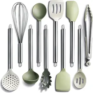 Silicone Cooking Utensils, Kitchen Utensil Set, Easy to Clean Silicone Kitchen Utensils, Cooking Utensils for Nonstick Cookware, Kitchen Gadgets Set, 10 Pieces, Green