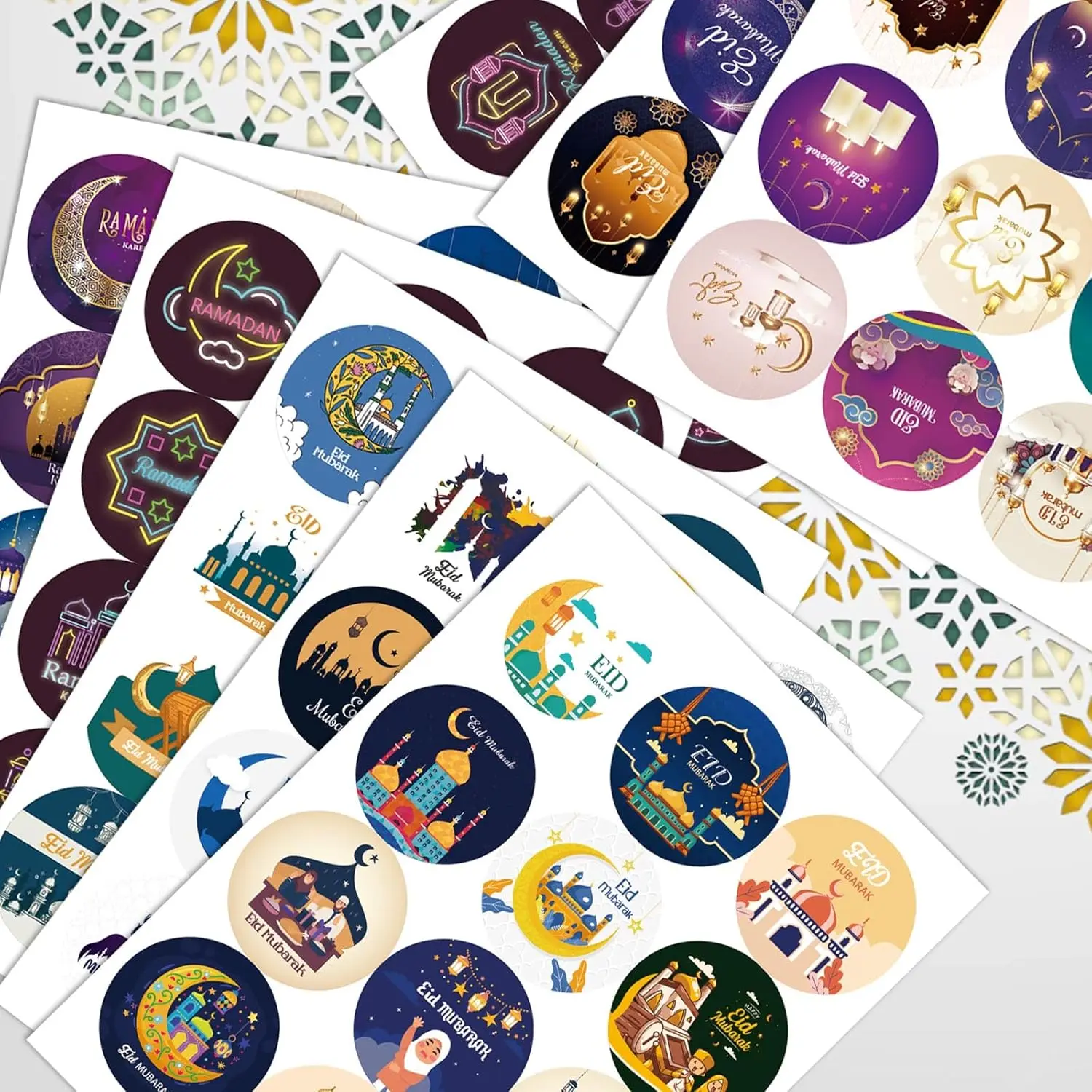 Eid Mubarak Stickers, 288 PCS Ramadan Kareem Stickers Gift Tag Labels for Islamic Muslim Ramadan Mubarak Stickers, Muslim Eid Party Gift Decorations Tags Supplies