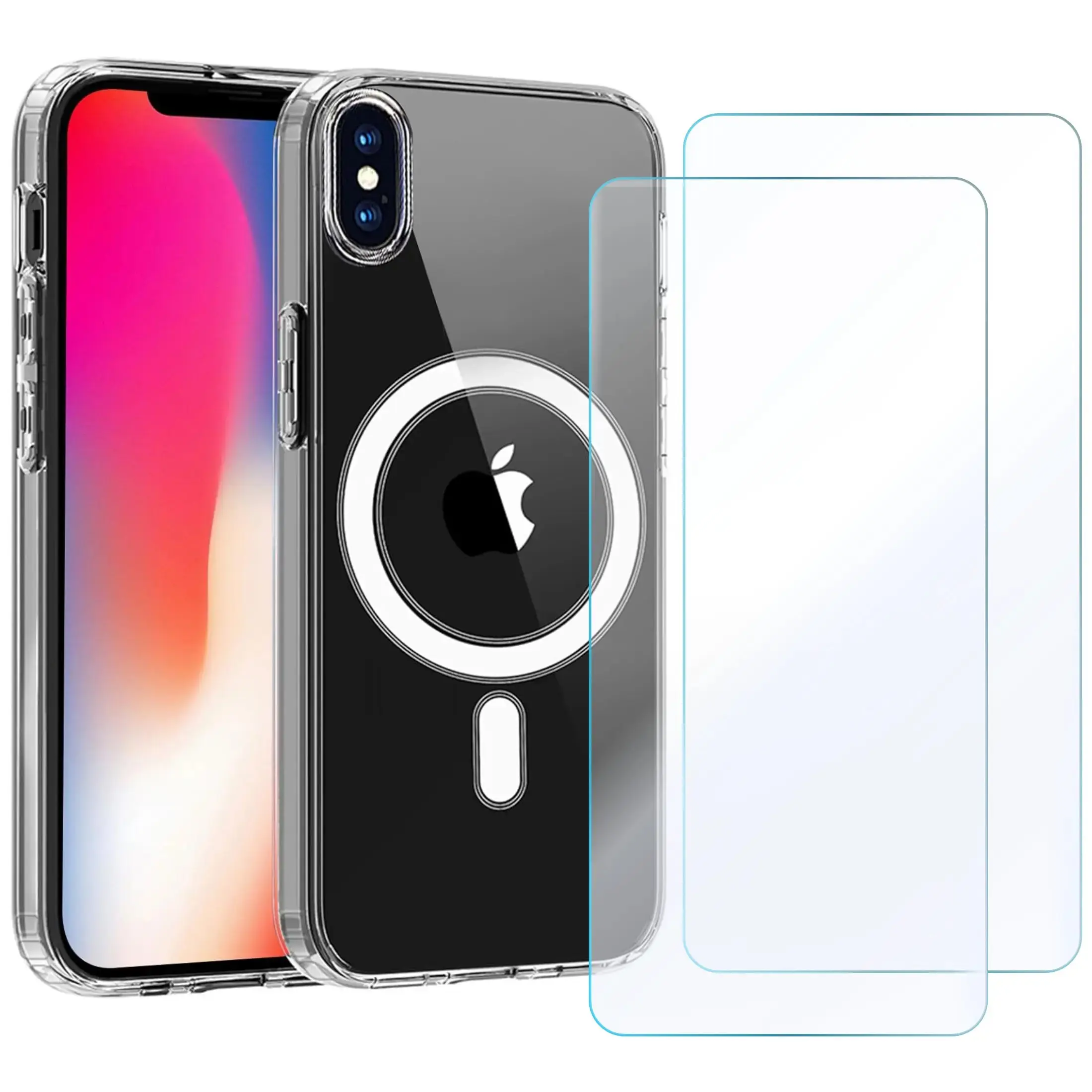 Entronix Bundle Compatible with iPhone X/XS - [Magnetic] Clear Case & 2 Clear Screen Protectors