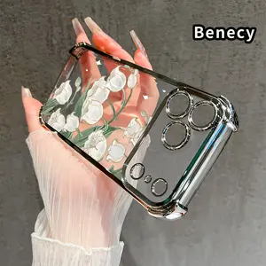 Lily of the Valley Pattern Four Corner Anti-Fall Phone Case Transparent Electroplated Protective Cover for iPhone 17 16 Pro Max 15 Plus 14 13 12 11 E Air