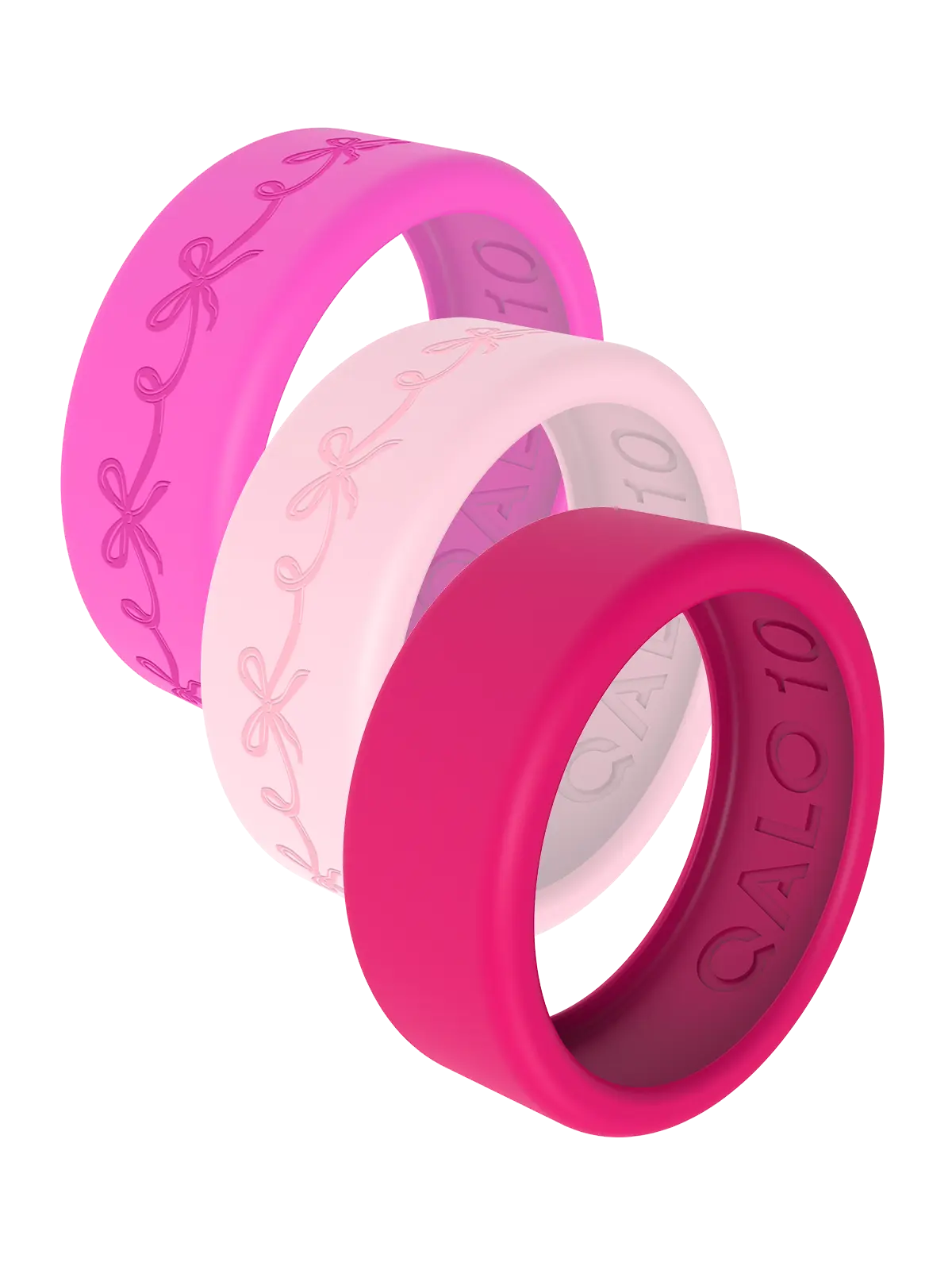 QRNT Slim Fashion Jewelry Rings - 3-Pack Coquette Bow Covers, Raspberry Color, Custom Engraved for Everyday Wear