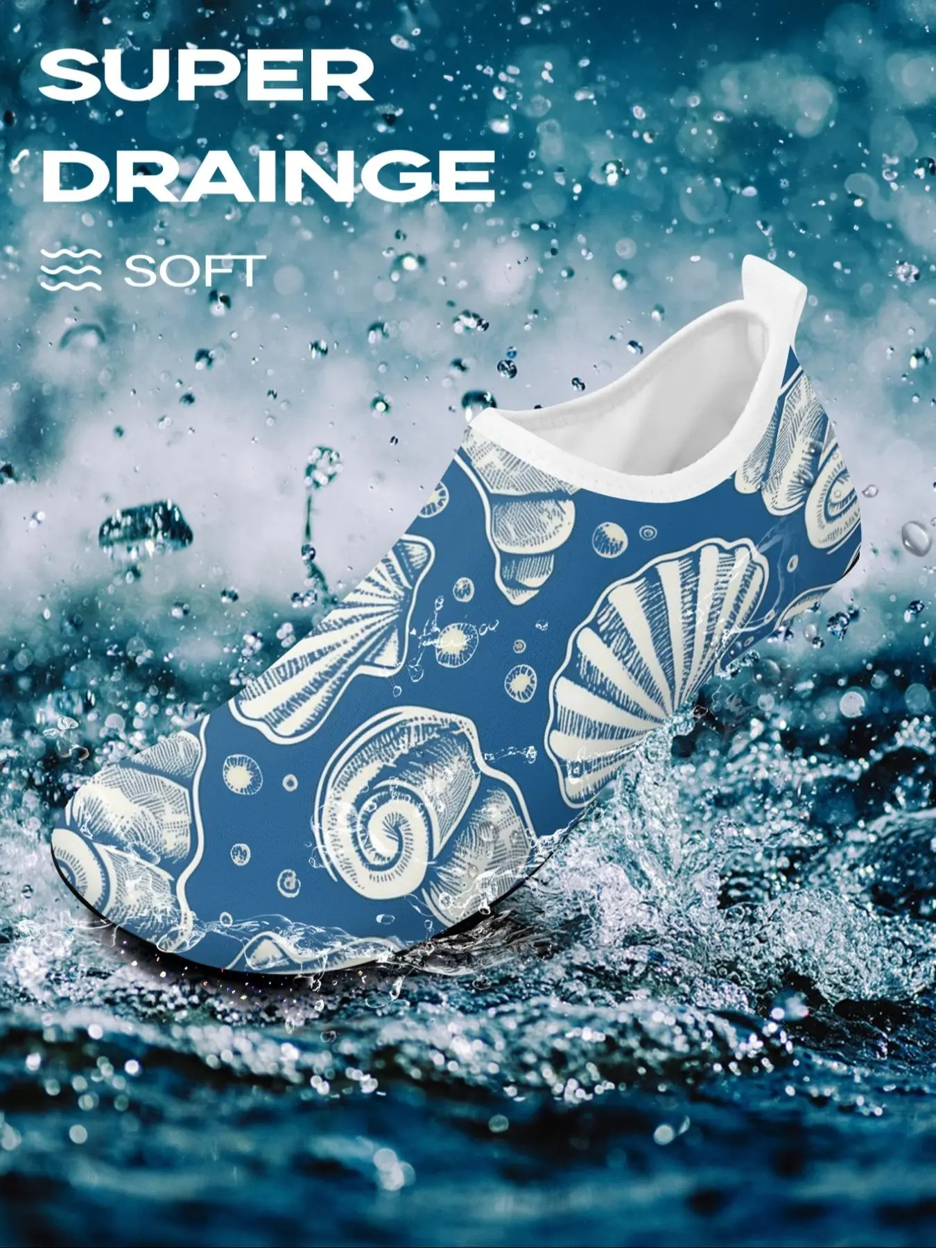 Men's Shell Pattern Slides, Casual Comfortable Non-slip Beach Slippers, Quick-dry Aqua Shoes for Beach Swimming, Footwear