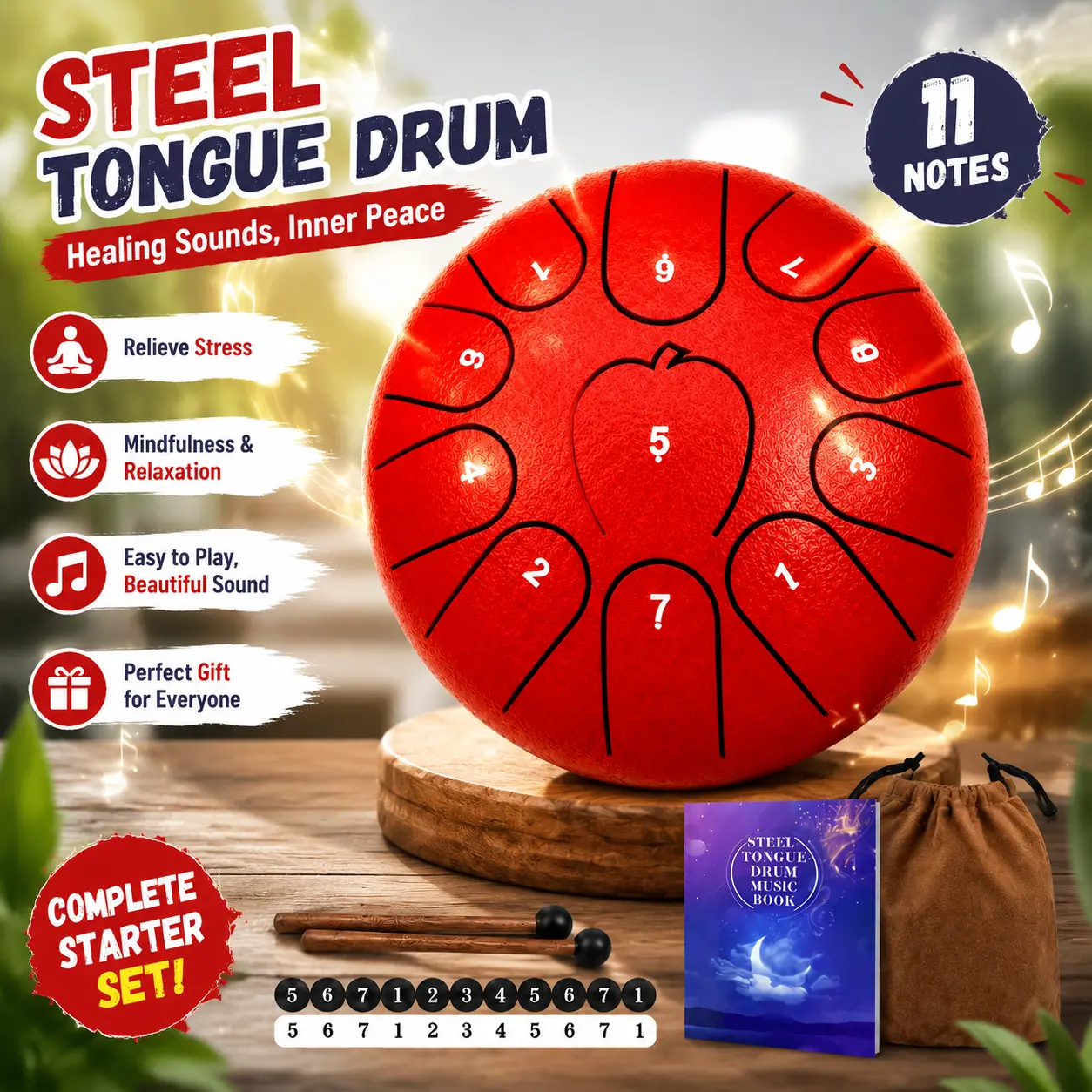 6 Inch 11 Note Steel Tongue Drum for Seniors Relaxing Hobby - Easy Musical Pastime for Retirement & Brain Stimulation, Gentle Calming Sounds, Beginner Friendly with Carry Bag & Mallets